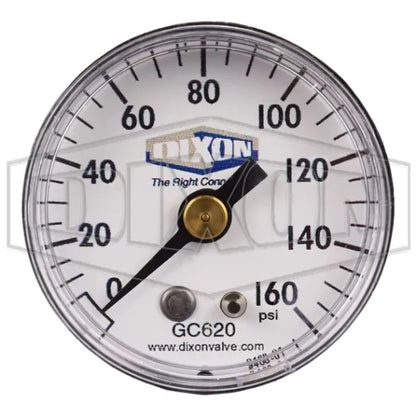 PRESSURE GAUGE (1-1/2", 0-160 PSI) 1/8" NPT BACK MOUNT 06C, R74G REGULATOR GC620