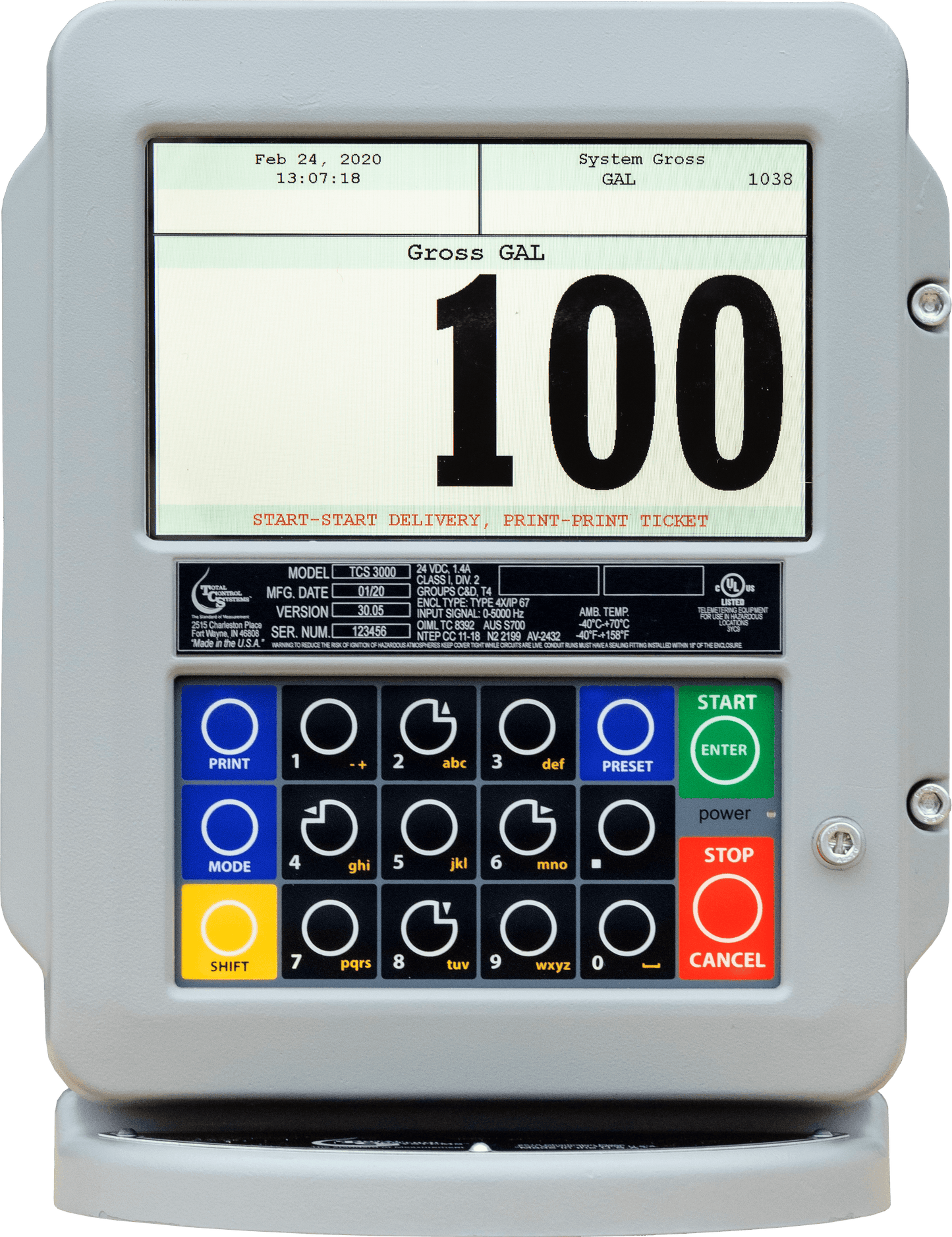 TCS 3000 DISPLAY (REMOTE, NTEP, 12 TO 24 VDC, ENGLISH, US GALLONS, NO TEMP COMP, NO PRINTER, SETUP FOR AVIATION)