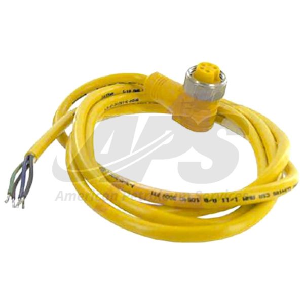 INTERLOCK CABLE (CORDSET, 7/8-16UN, FEMALE 90 DEG RIGHT ANGLE, 3 WIRE, 13 FT-4 METER, BRASS, PVC, YELLOW)